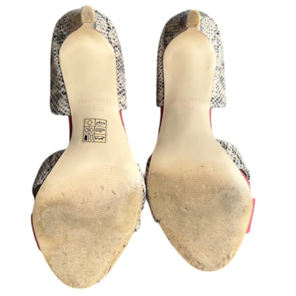 Nine West Snakeskin Print with Coral Suede Open Toe Stiletto Heel - Size 8.5 - Picture 10 of 10